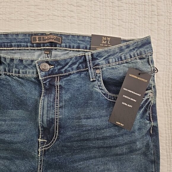 Indigo Skins Bootcut Jeans Men's 36x30 Contrast Stitch Flap Pkt Embroidery NWT - Picture 7 of 16